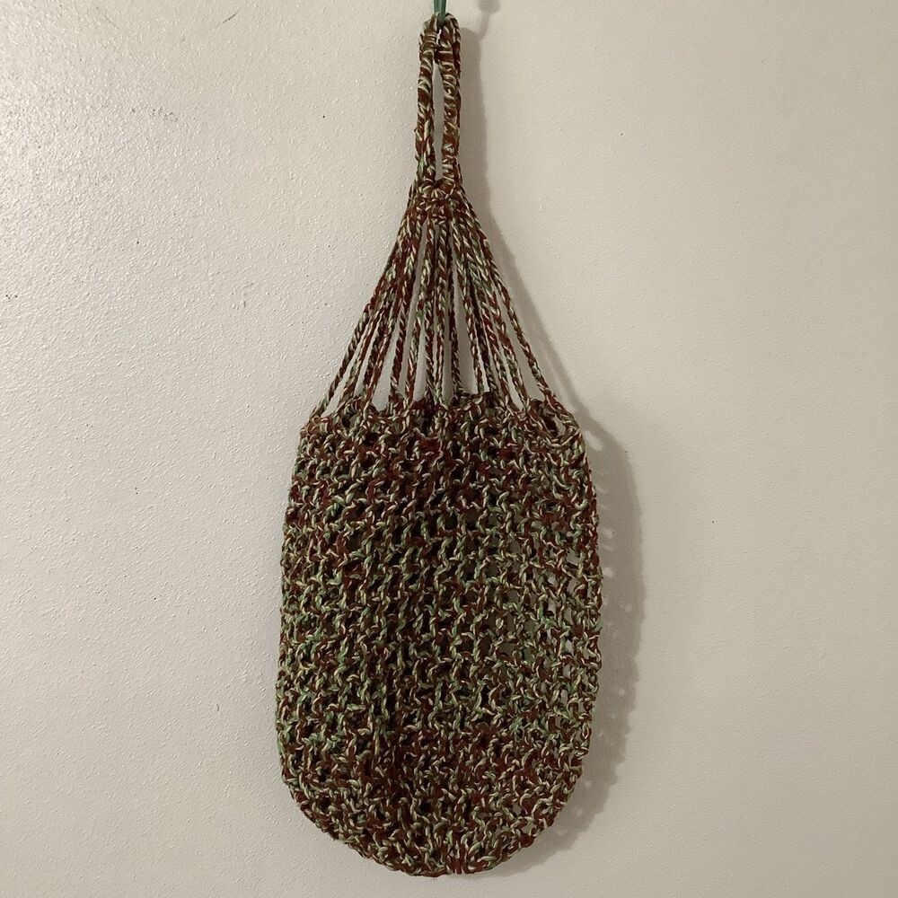 Vintage Hand Knit Bag Green Bohemian Boho Crochet Beachy Goblincore Fairy Grunge